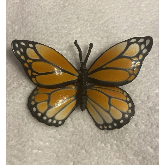Unbranded Jewelry - Goldtone Monarch Butterfly Brooch Black Orange Yellow Tiered Wings Glossy Finish